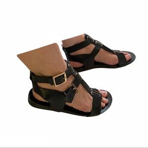 HP {Vince Camuto} Black Lizard Sandal Gold Hardware 8